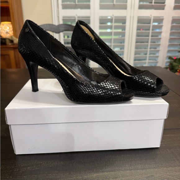 Calvin Klein Shoes - Calvin Klein Black Textured Peep-Toe Heels